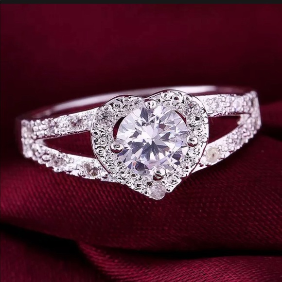 Sterling Silver Bling Heart Ring with Cubic Zirconium Sparkle - Picture 2 of 5